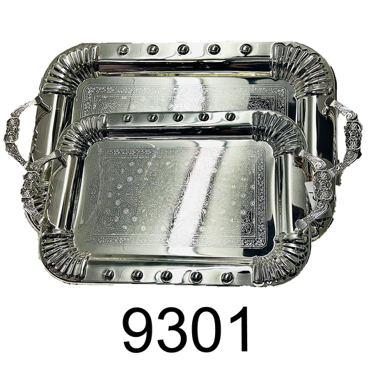 2 PC Classy Silver Serving Tray With Lotus Design