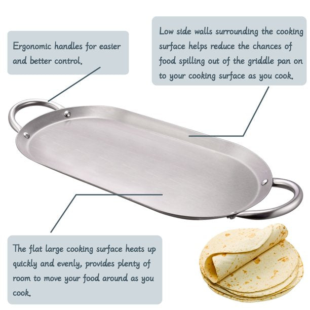 17" Oval Stainless Steel Fry Pan Comal