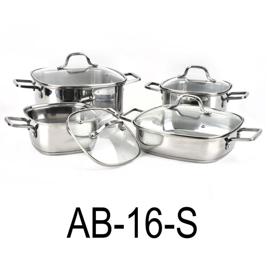 8 PC Stainless Steel 18/10 Cookware Set With Glass Lid