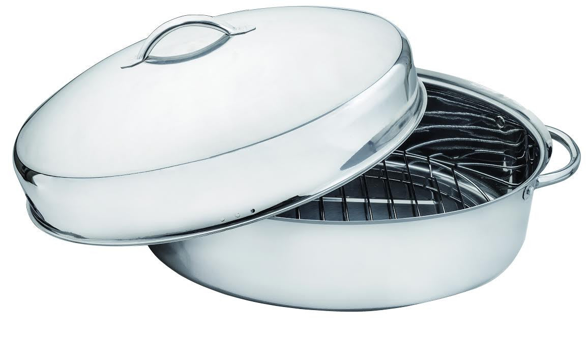 18" Stainless Steel Oval Turkey Roaster With Rack & Lid