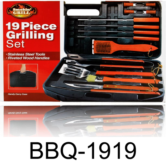 19 Pieces Grilling with Wooden Handles Set in Carry Case