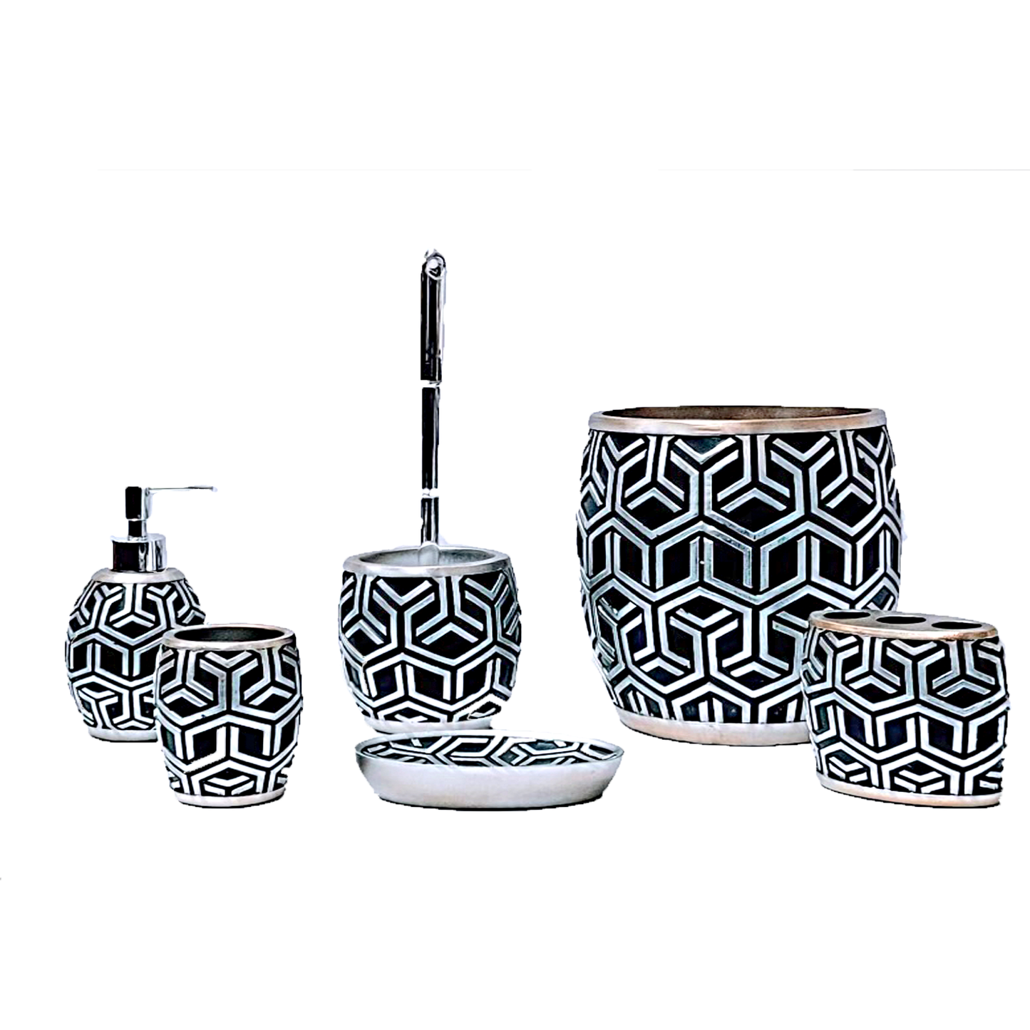 7 PC Honey Pattern Bathroom Accessories Set-Black