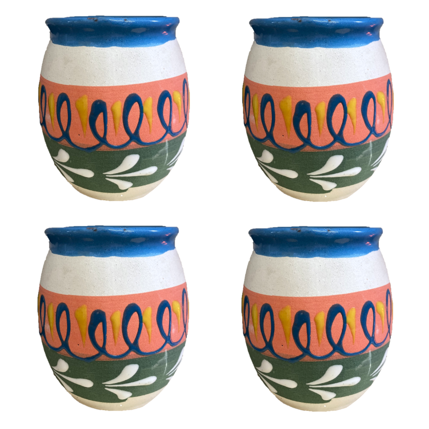 4 PC Blue Handmade Clay Jar Set