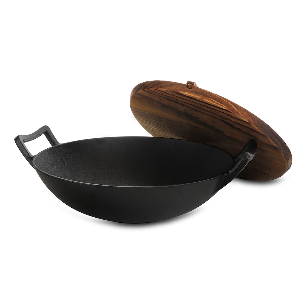 14" Gibson General Stone Wok With Wood Lid