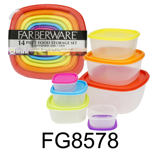 14 PC Plastic Square Food Storage Set
