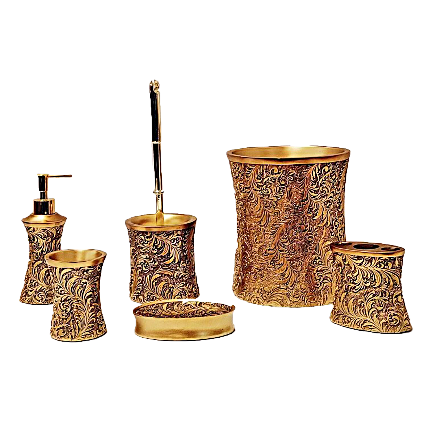 7 PC Ivy Pattern Bathroom Accessories Set-Gold