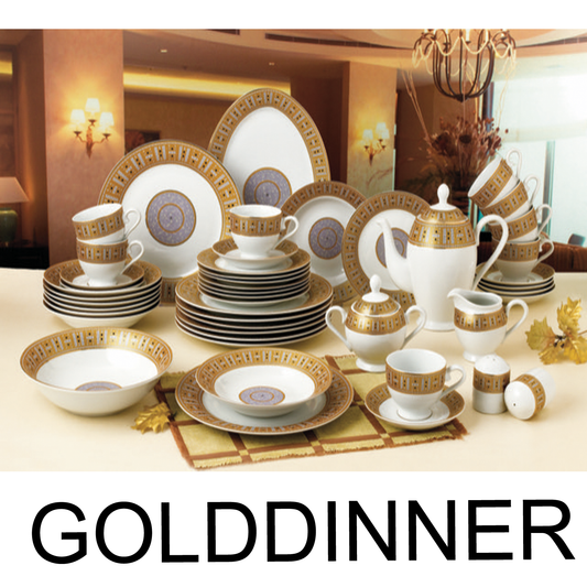 49 PC Greek Gold and White Pattern Dinner Set