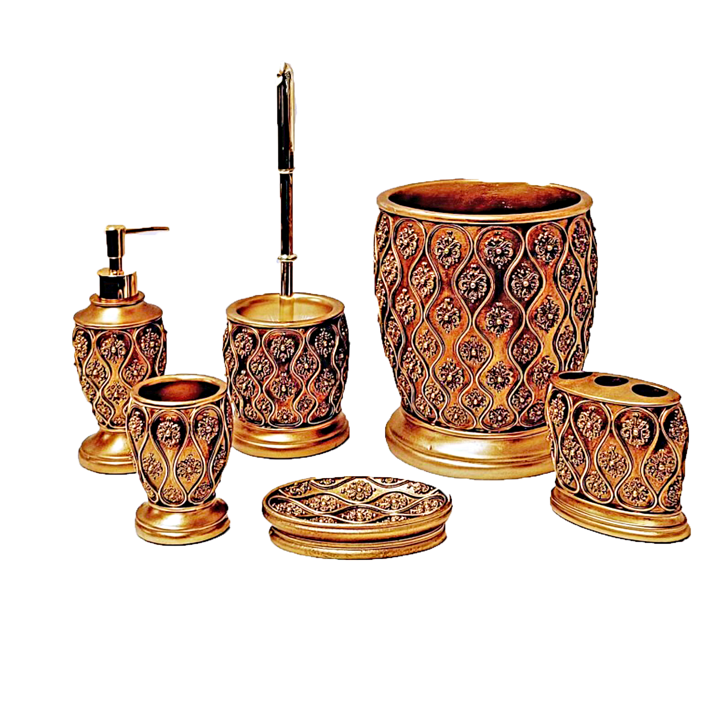 7 PC Wavy Pattern Bathroom Accessories Set- Gold