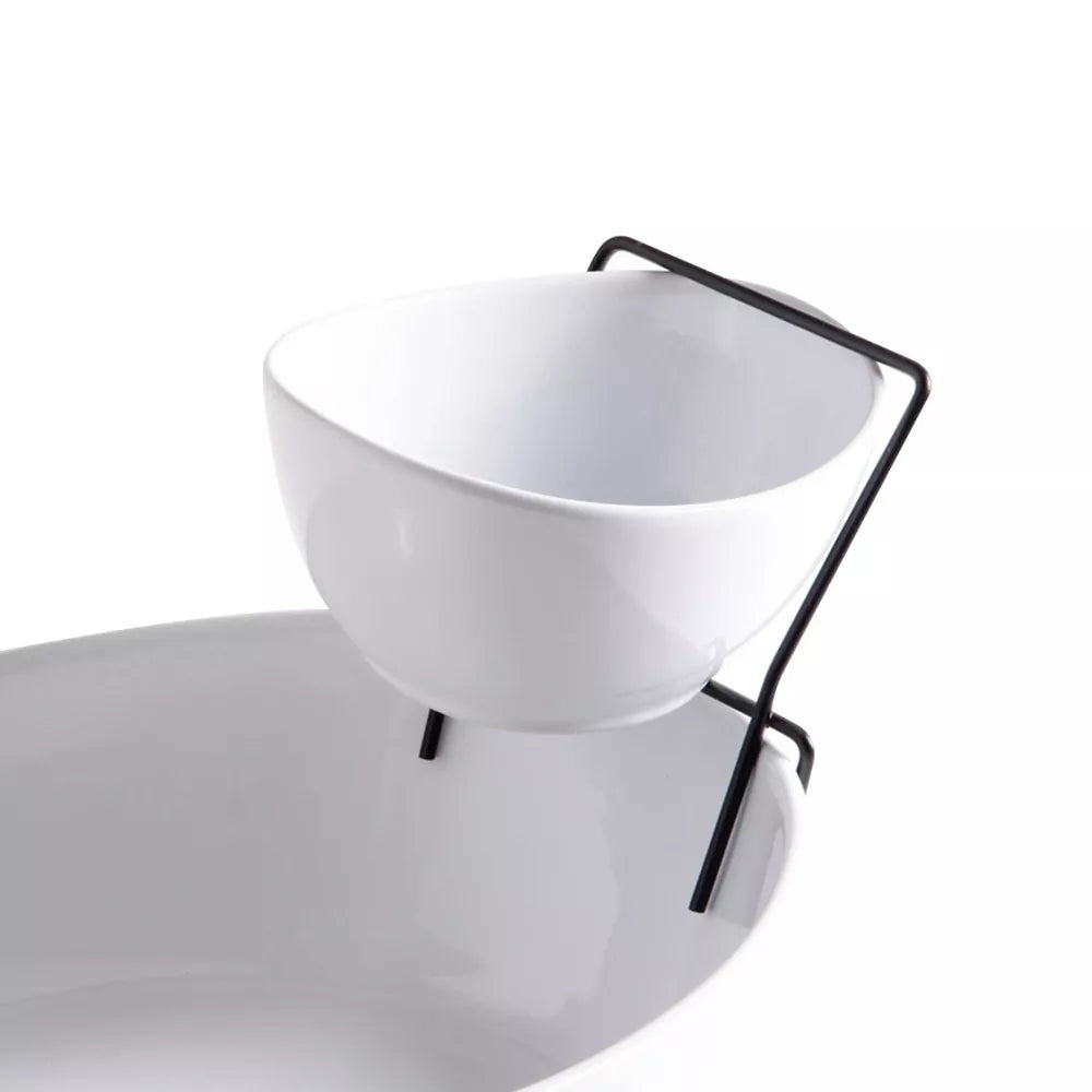 2-Tiered Stoneware Chip & Dip with Metal Rack