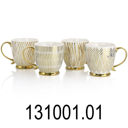 4 PC Gold Finch Electroplated Fine Ceramic Mug Set