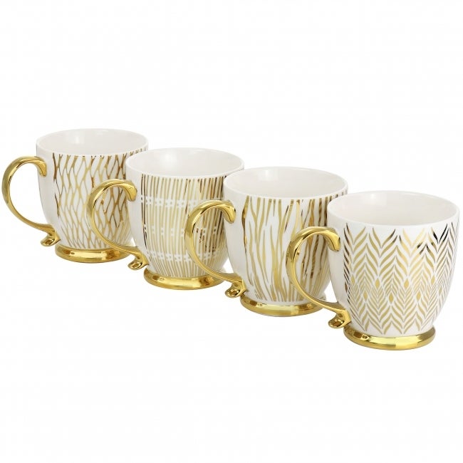 4 PC Gold Finch Electroplated Fine Ceramic Mug Set