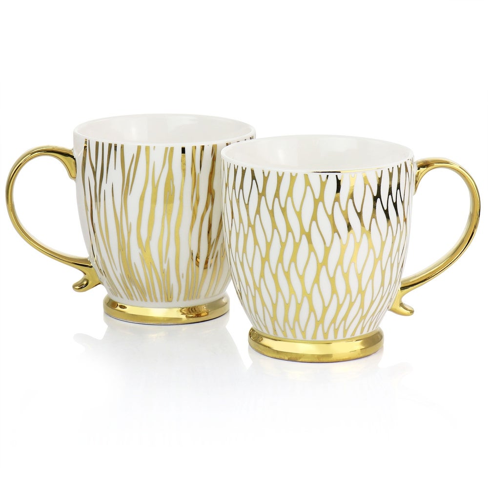 4 PC Gold Finch Electroplated Fine Ceramic Mug Set