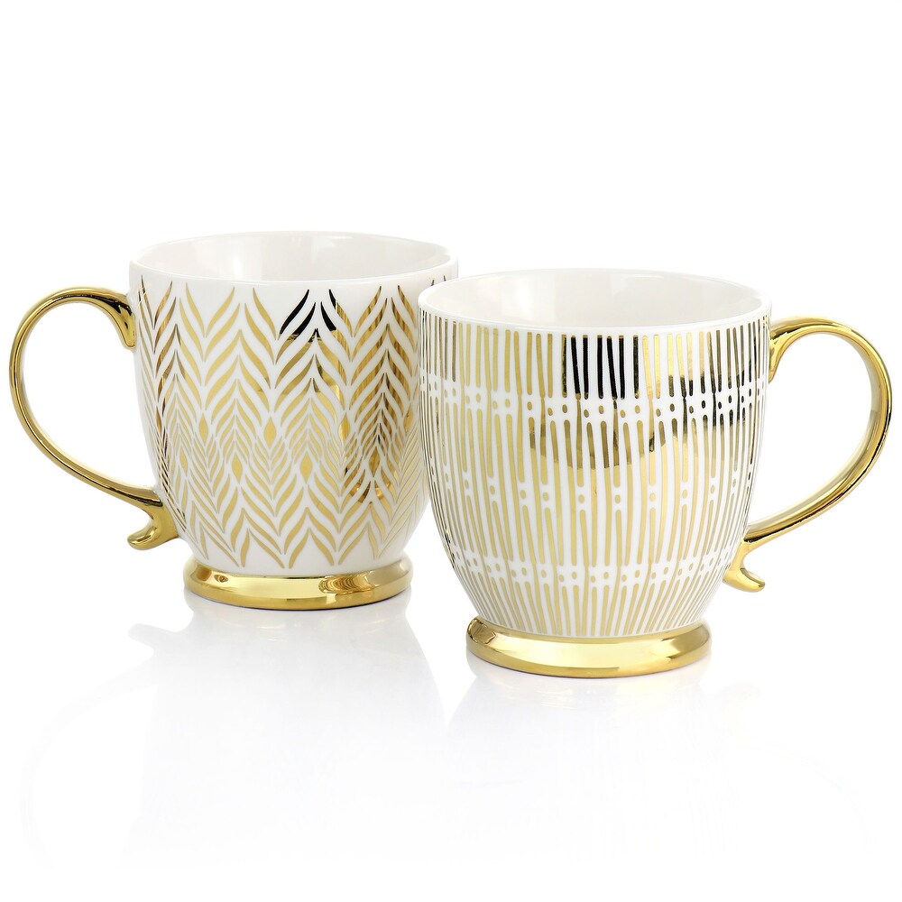 4 PC Gold Finch Electroplated Fine Ceramic Mug Set