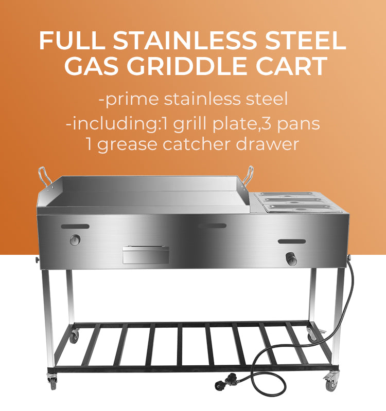 51" Stainless Steel Taco Carts With 3 Food Warmers