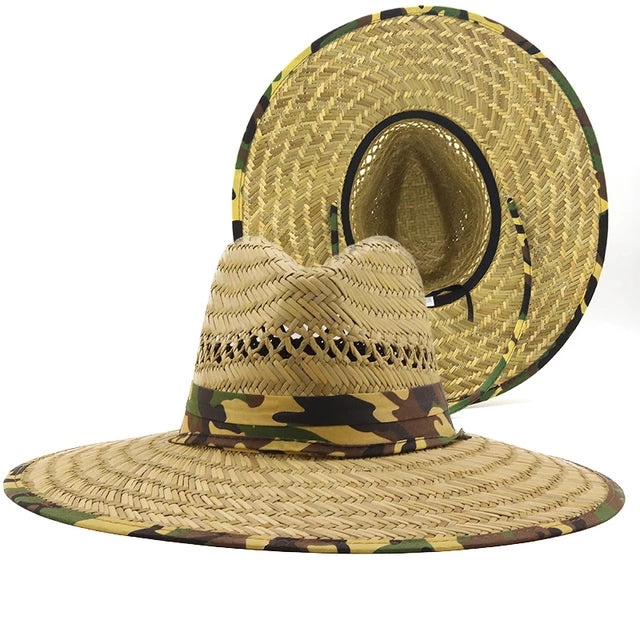 Army Style Straw Hat / Sun Hat / Wide Brim Summer Lifeguard / Beach Outdoor Travel Hat