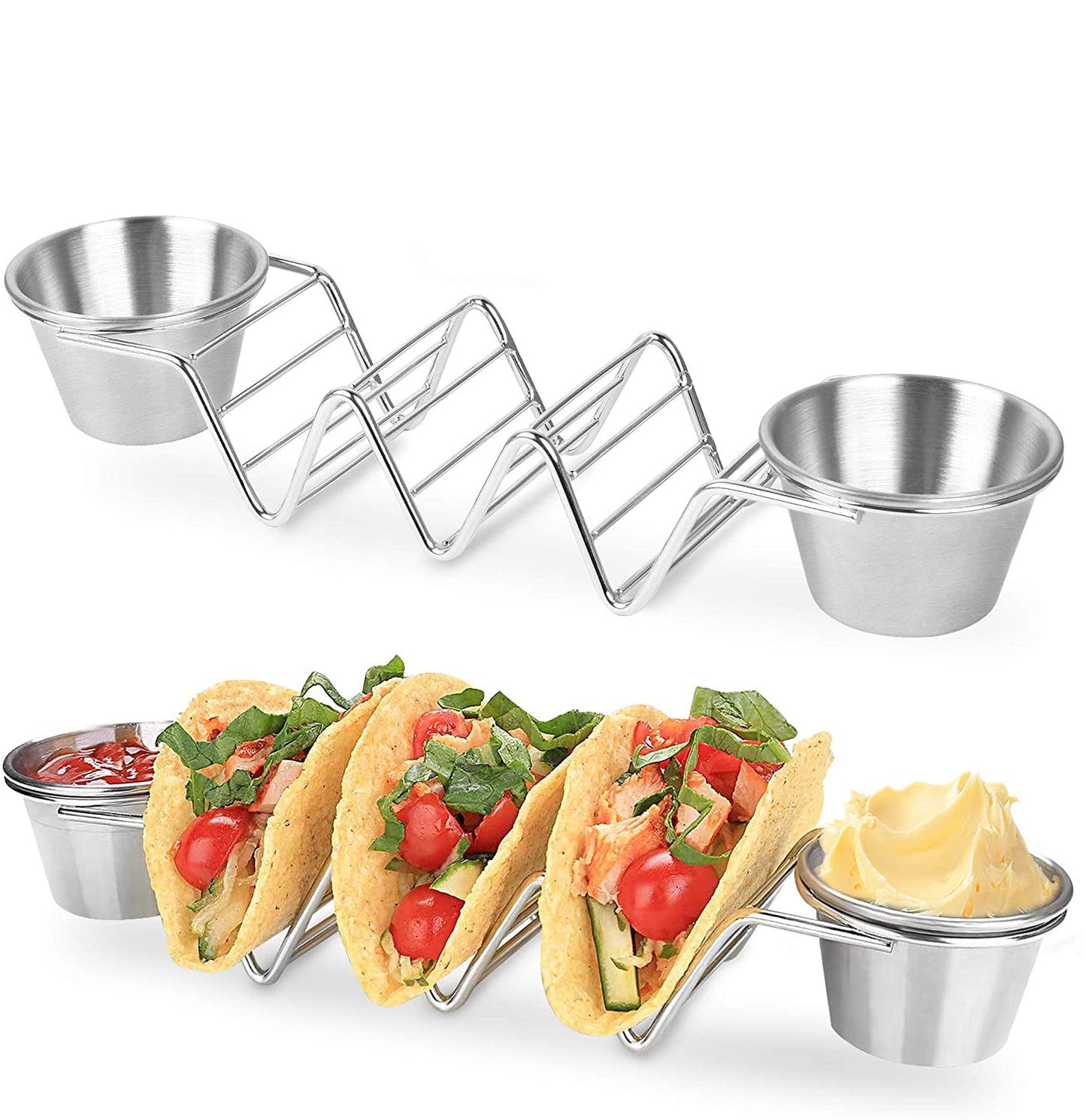 3 PC Party Taco Holders Stainless Steel with 2 Salad Cups