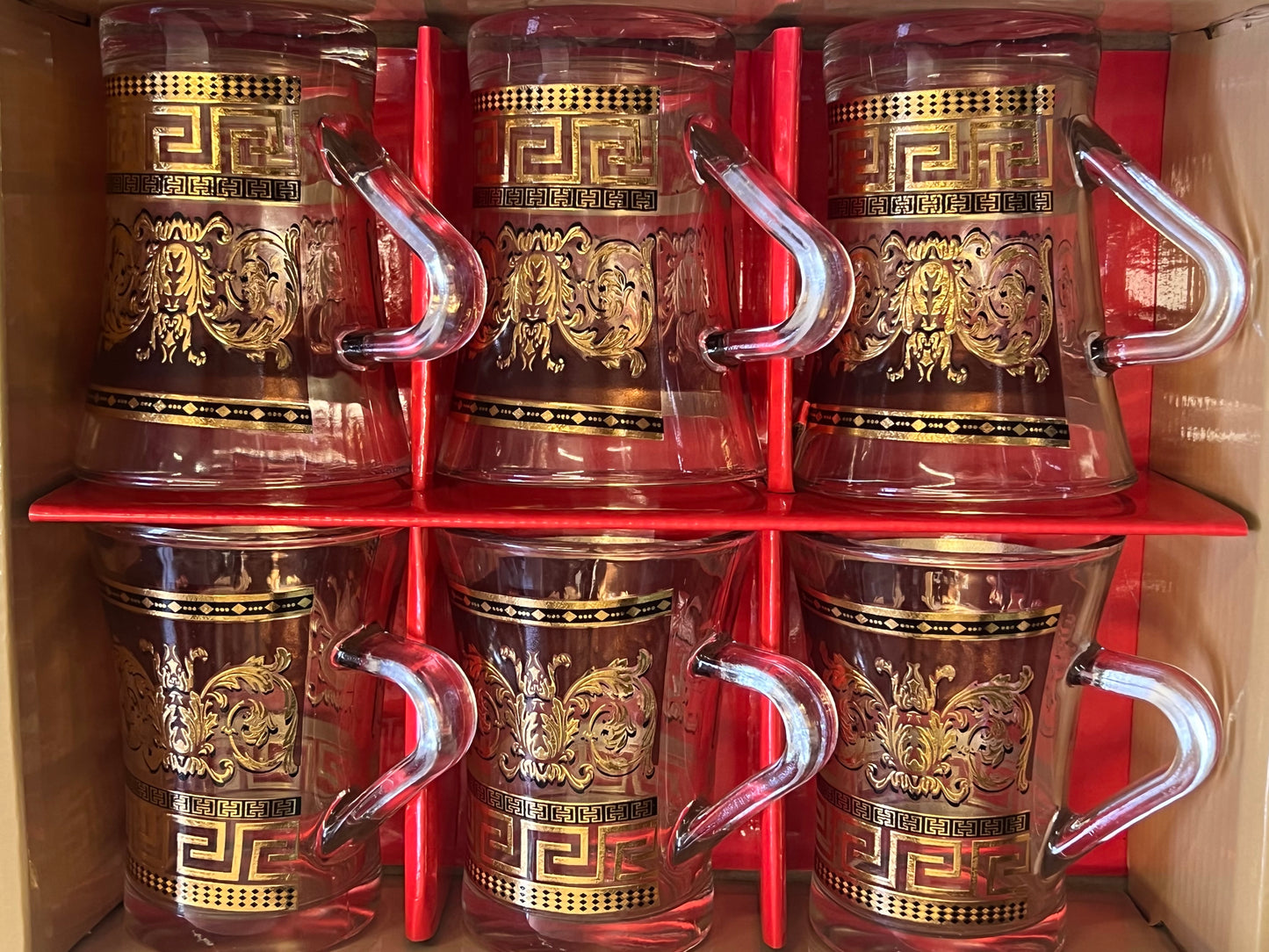 6 PC Gold Versace Inspired Design Glass Cups
