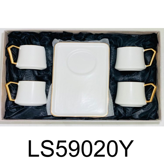 8 PC White & Gold Coffee / Tea Cup Set