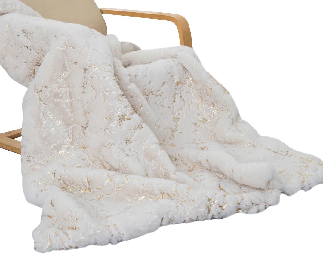 Golden Faux Fur Glow Fluffy Extra Soft Shimmery Foil Illuminating Effect Throw Blanket