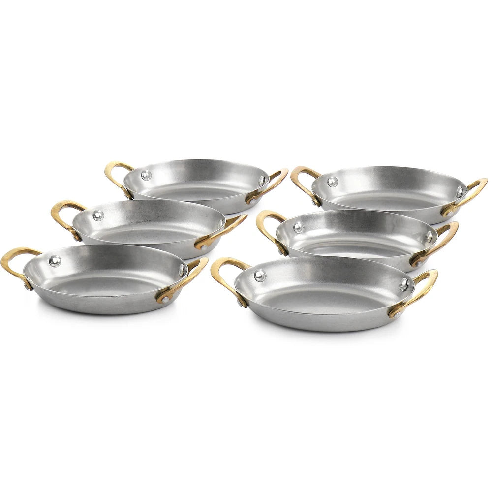 6 PC Mini Vintage Oval Au Gratin Pan Set with Brass Handle