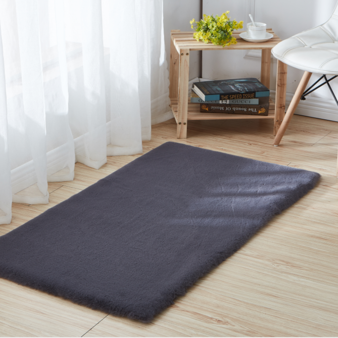 Charcoal Grey Bath Mat Faux Fur Area Rug / Door Mat / Kitchen Mat