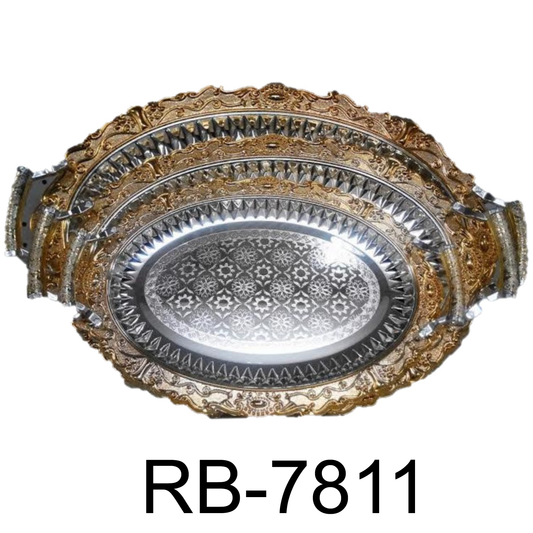 2 PC Traditional Oval Gold And Silver Serving Tray