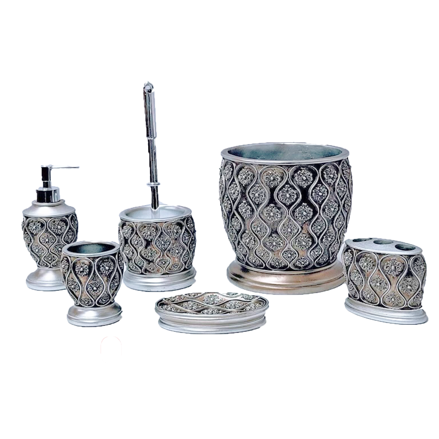 7 PC Wavy Pattern Bathroom Accessories Set- Silver