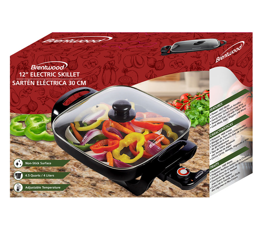 12" Non-Stick Electric Skillet with Glass Lid