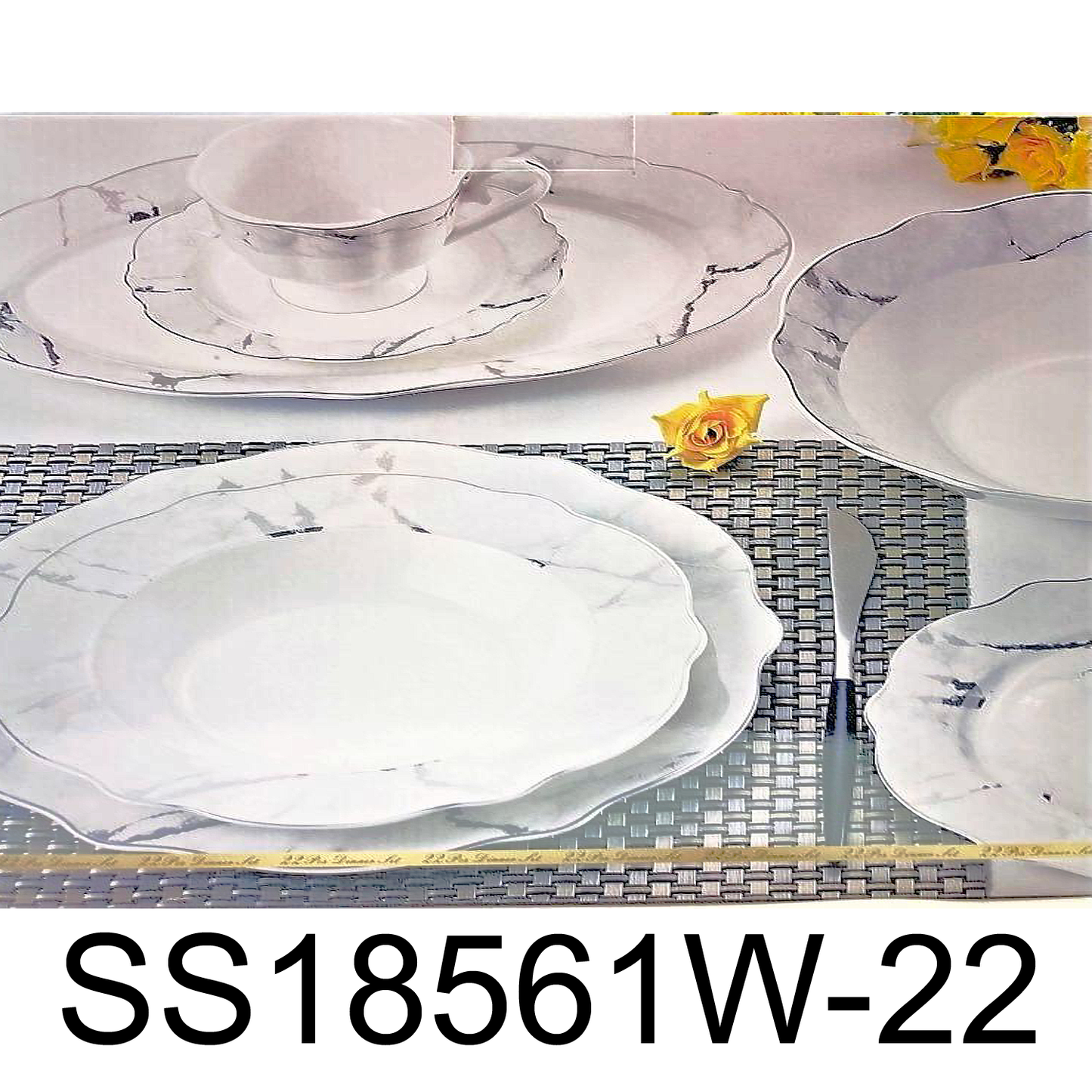 22 PC Silver Marble Dinner Set
