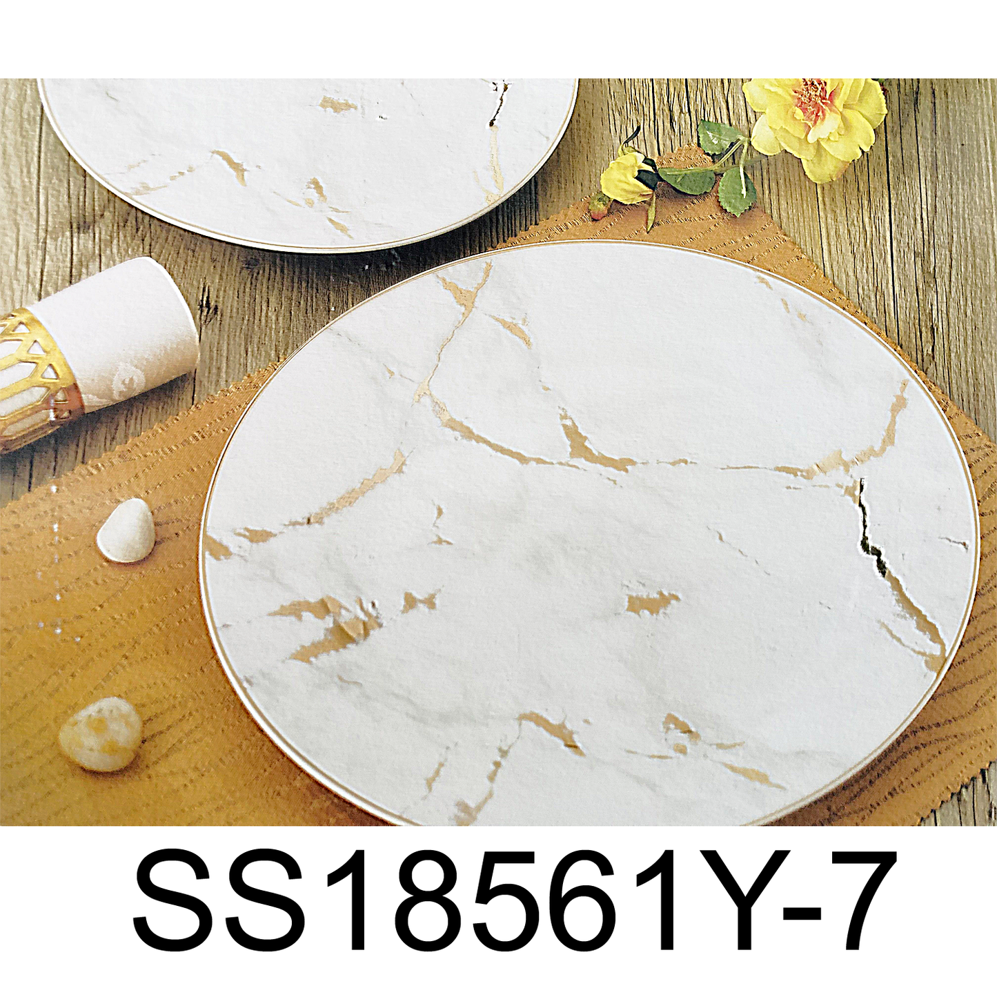 7 PC Gold Marble Cake Plates Set
