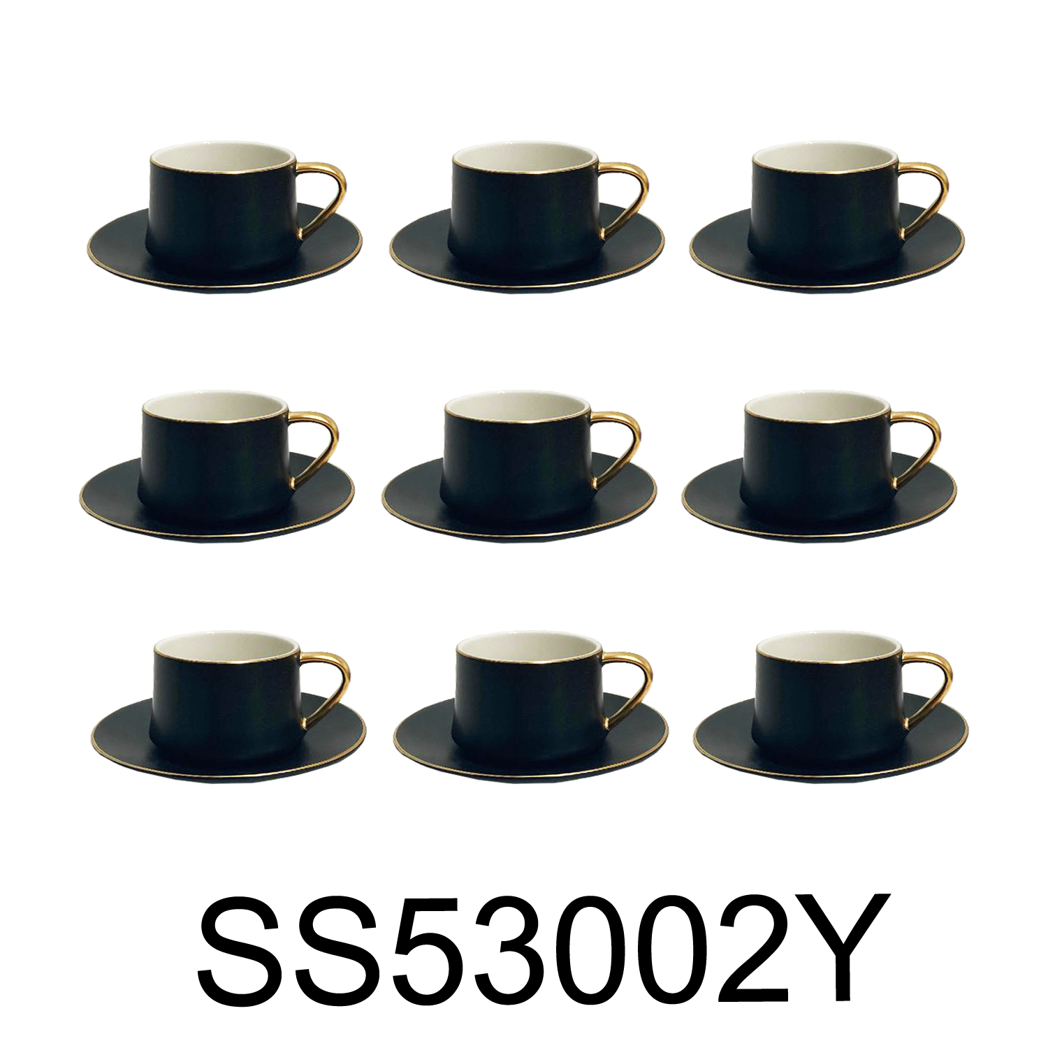 Espresso Cups With Saucers, Matte Black and White, Handmade
