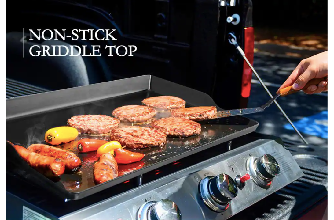 Portable 3 Burners Gas Grill in Silver with Griddle Flat Top