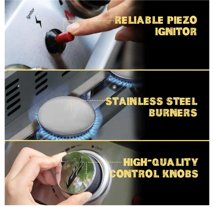 Portable 4 Burners Gas Grill in Silver with Griddle Flat Top