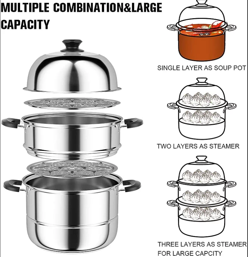 38cm Stainless Steel 3 Tier Layer Steamer