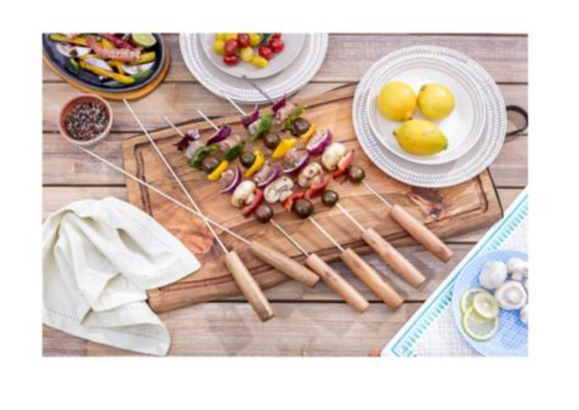 8 PC BBQ Kebab Skewer with Wooden Handle Set