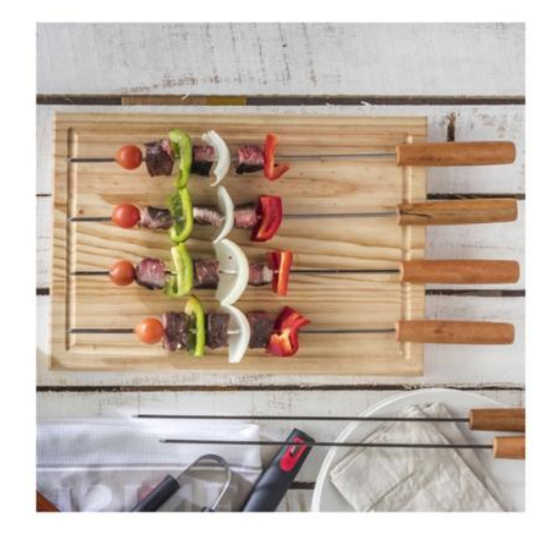 8 PC BBQ Kebab Skewer with Wooden Handle Set