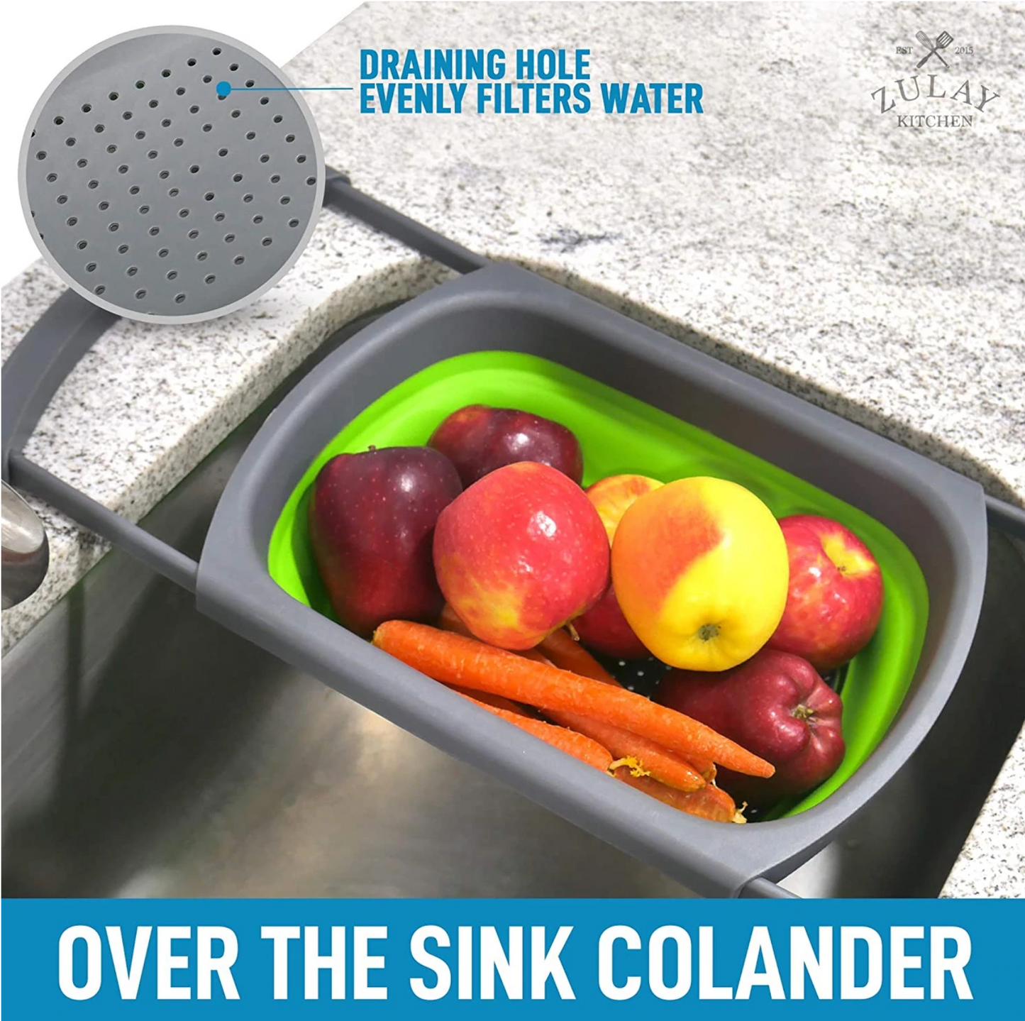 Green Collapsible Silicone Colander