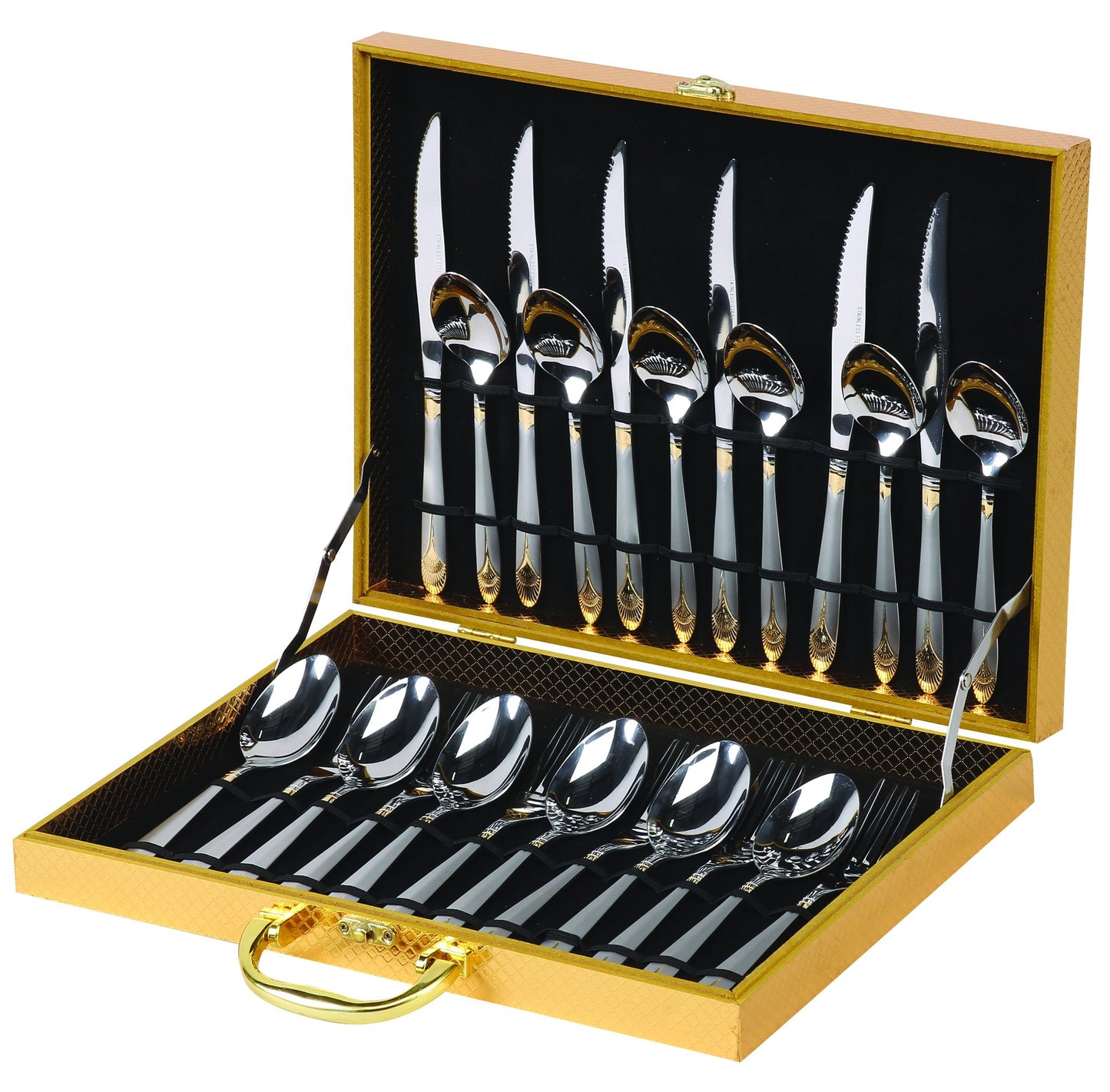 24 PC Silver & Gold Flatware Cutlery Set