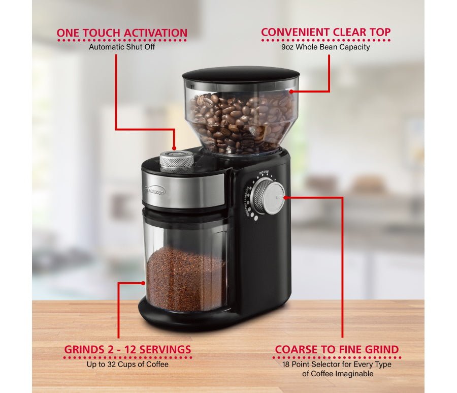 8 Oz Brentwood Automatic Burr Coffee Bean Grinder Mill