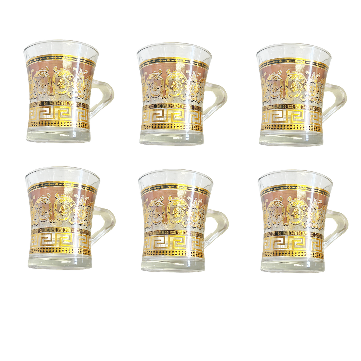 6 PC Gold Versace Inspired Design Glass Cups