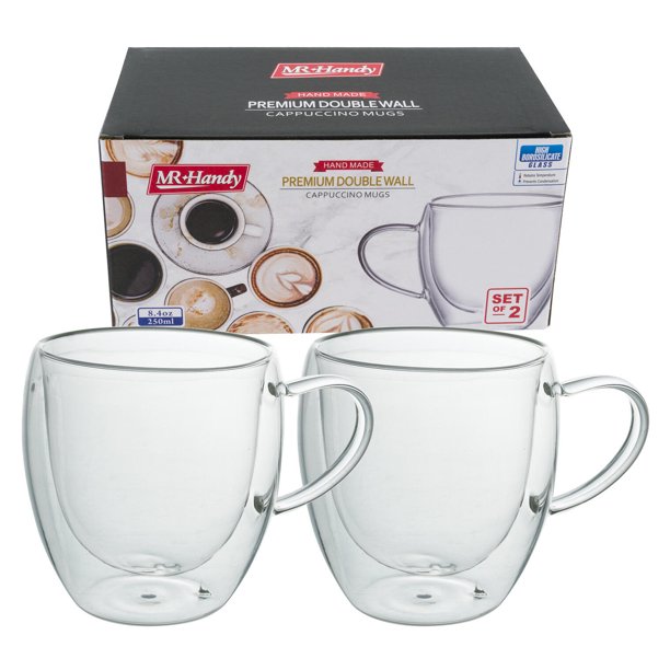 2 PC Double Walled Glass Coffee Mugs