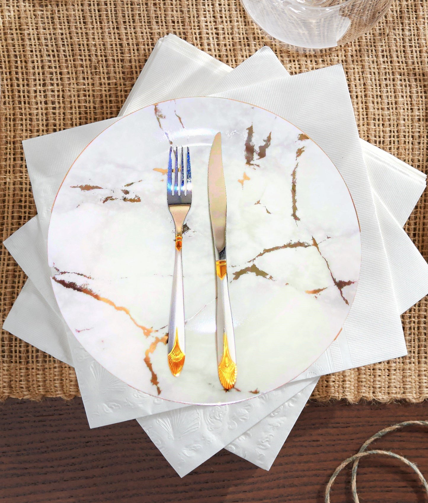 7 PC Gold Marble Cake Plates Set