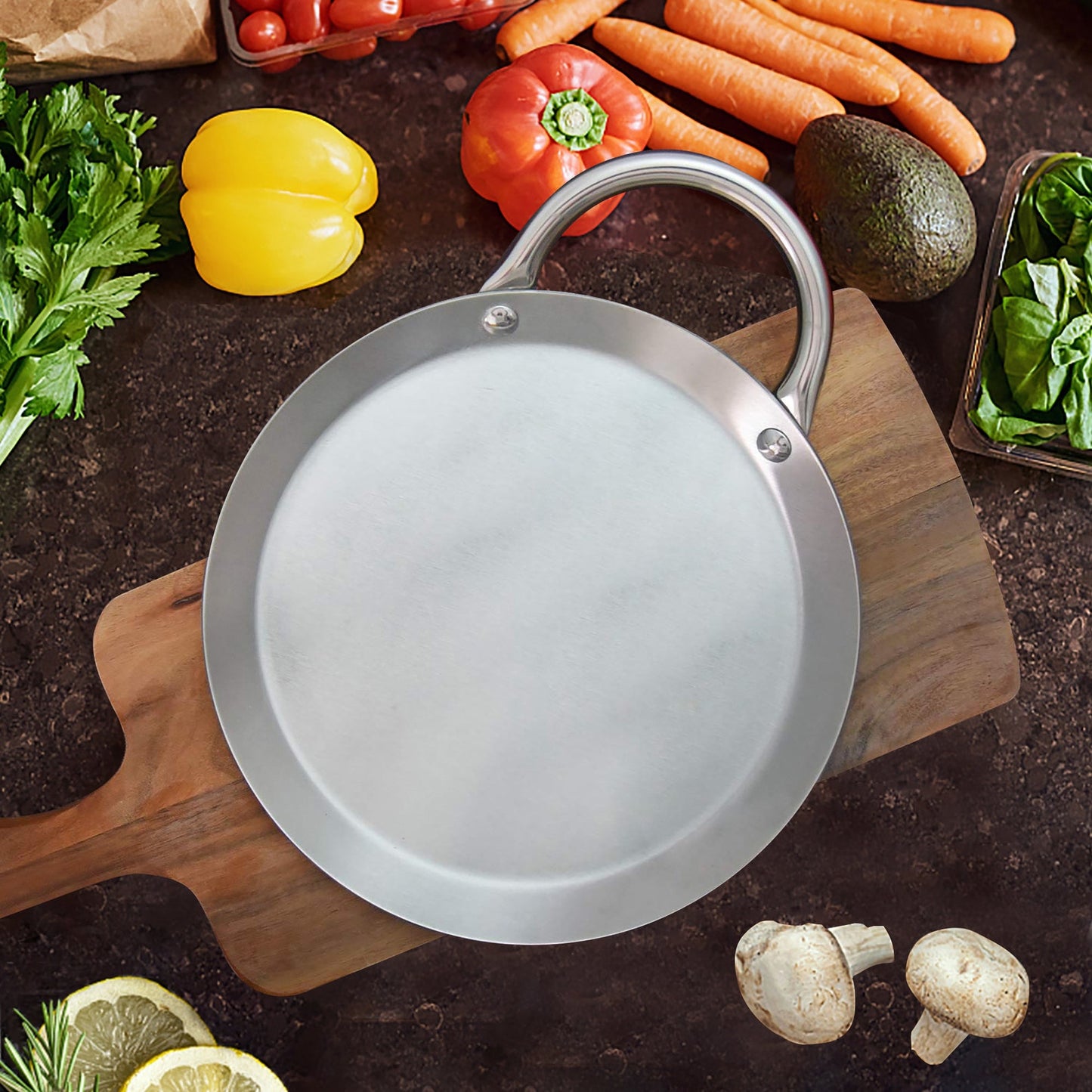 8.5" Round Stainless Steel Fry Pan Comal