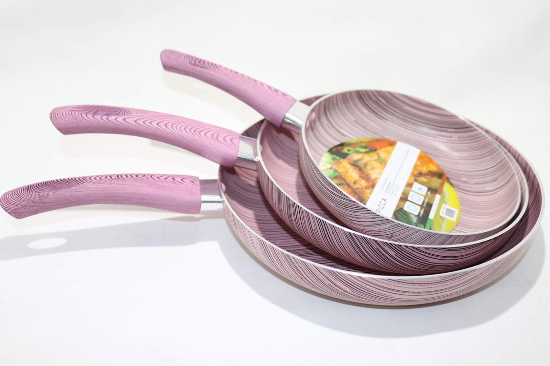 3 PC Pink Non Stick Frying Pan Set