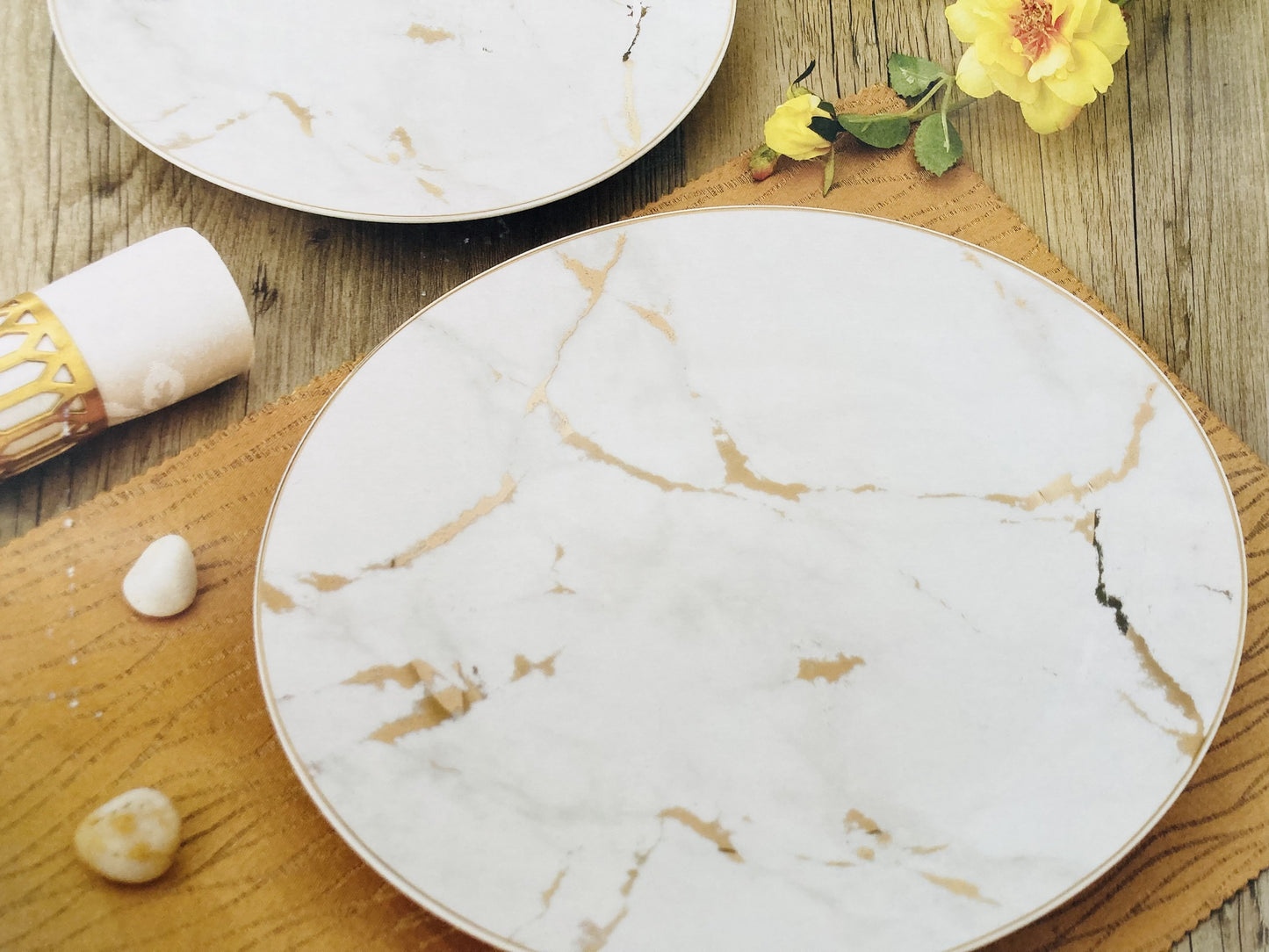 7 PC Gold Marble Cake Plates Set