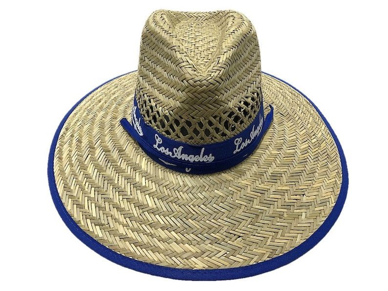 Blue Los Angeles Print Straw Hat / Sun Hat / Wide Brim Summer Lifeguard / Beach Outdoor Travel Hat