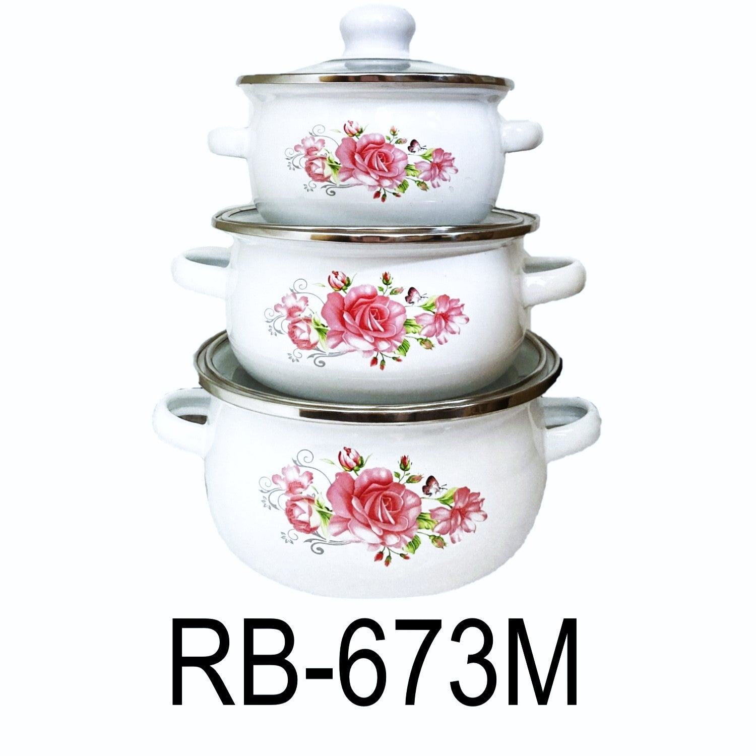 6 PC Pink Rose Enamel Mini Stockpot Set – R & B Import