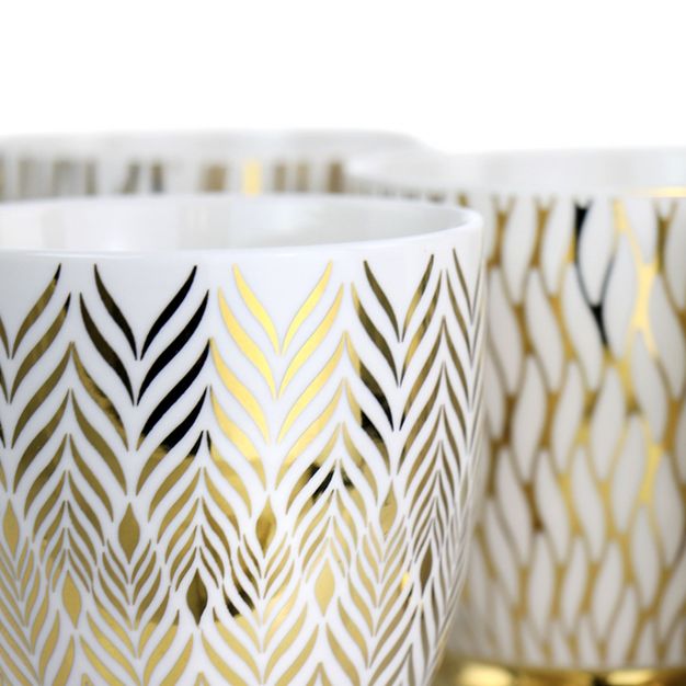 4 PC Gold Finch Electroplated Fine Ceramic Mug Set