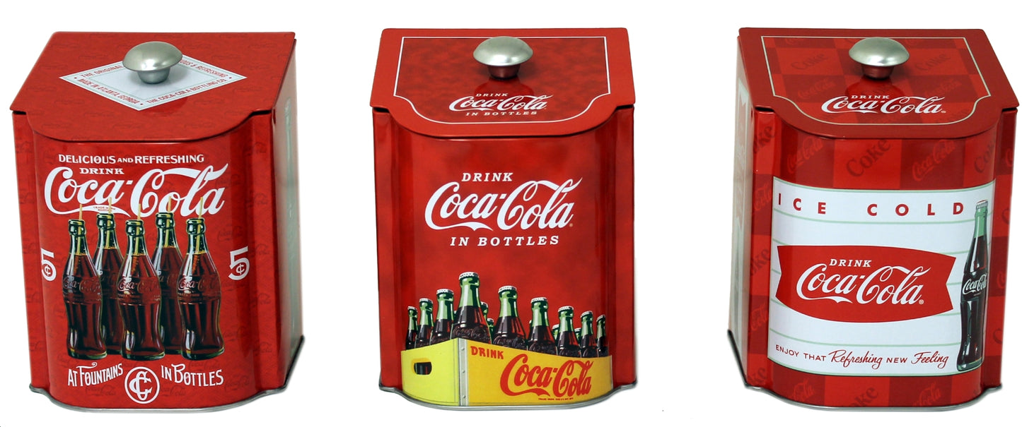 3 PC Coca Cola Vintage Style Slope Lid Tea Caddy Set