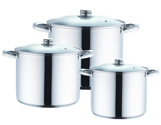 6 PC Stainless Steel Stockpot Set With Glass Lid